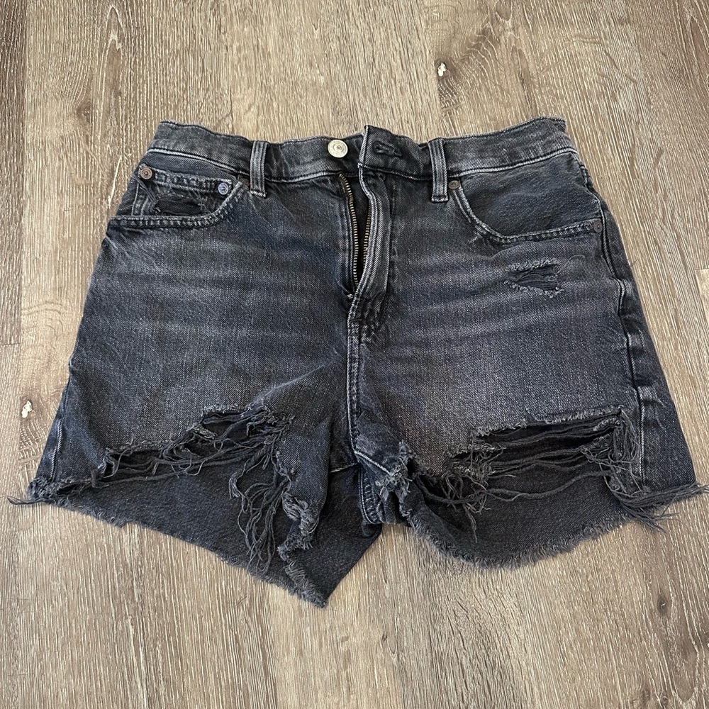 American Eagle High Rise Distressed Cutoff Denim Shorts Black Size 2